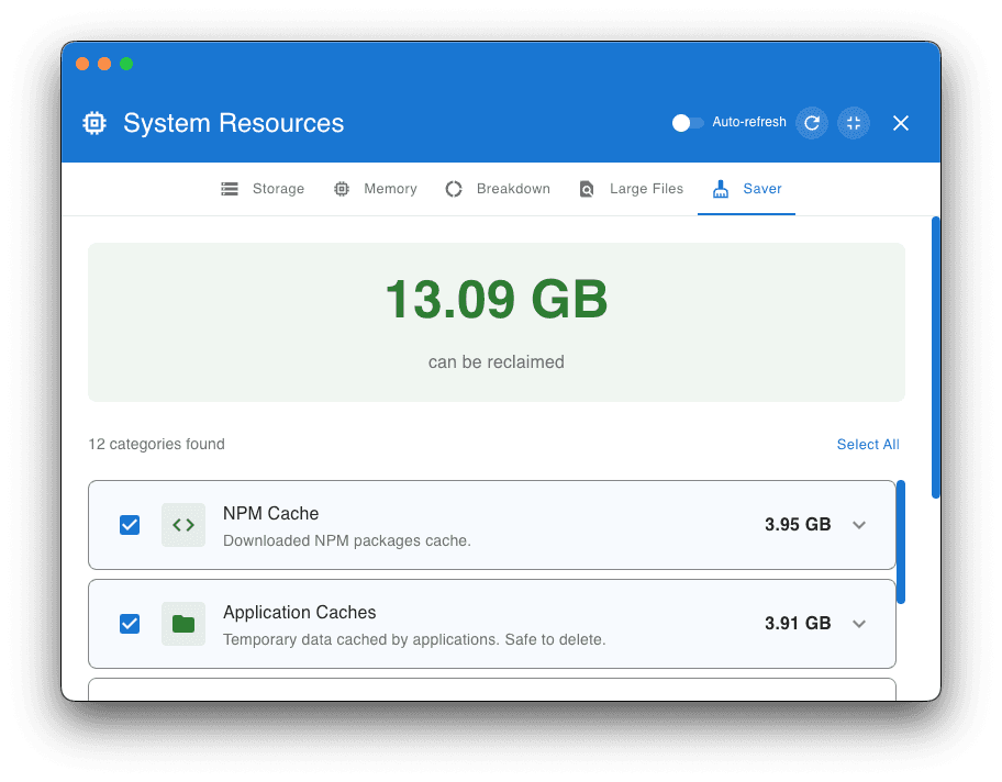 VaultSort Space Saver interface