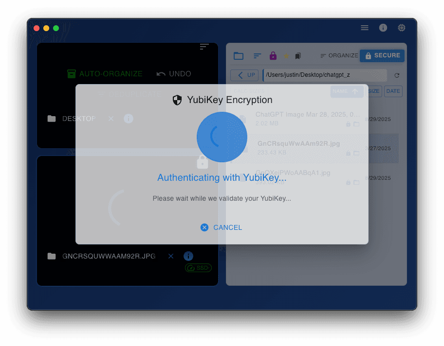 VaultSort authenticating file encryption with a YubiKey hardware key
