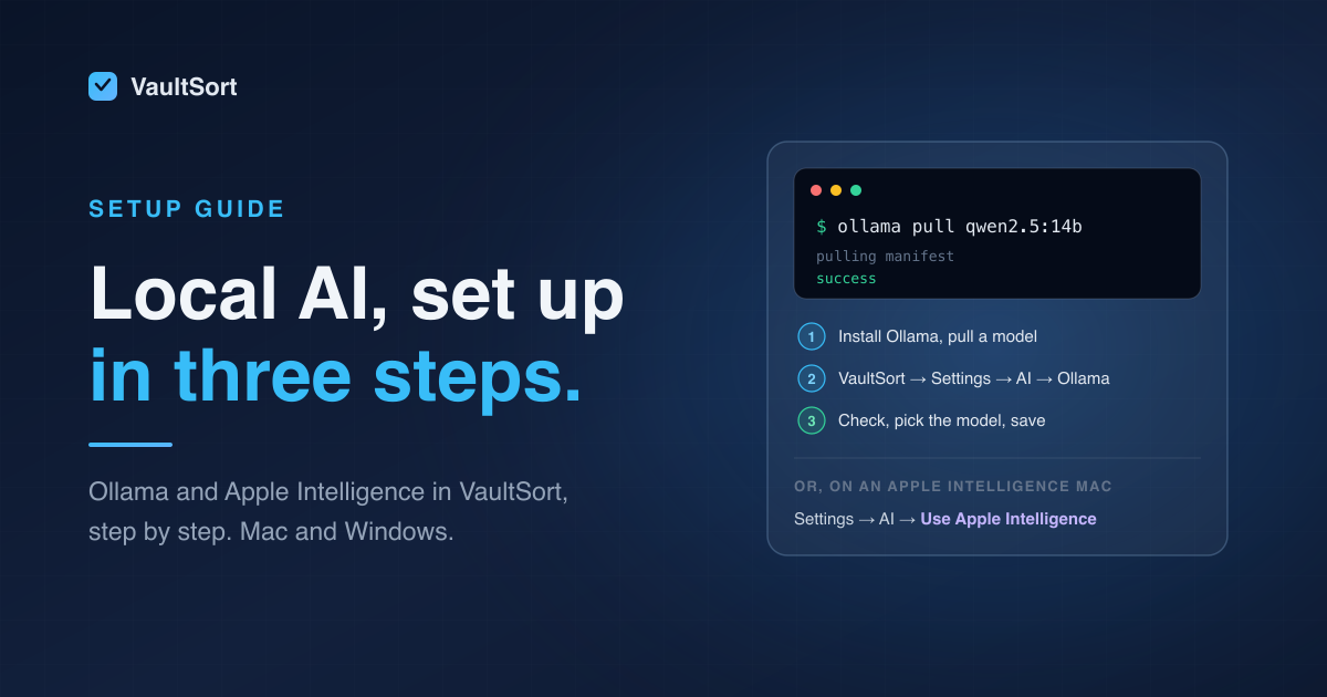 How to Set Up Ollama and Apple Intelligence in VaultSort (Step by Step)